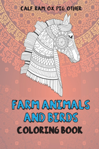 Farm Animals and Birds - Coloring Book - Calf, Ram, Ox, Pig, other