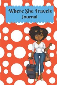 Where She Travels - (6x9 lined journal orange polka dot cover)
