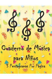 Cuaderno de música para niños 3 pentagramas por página