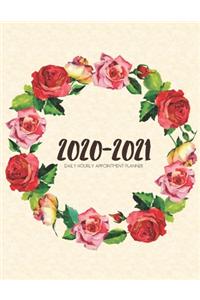 Daily Planner 2020-2021 Watercolor Roses Wreath 15 Months Gratitude Hourly Appointment Calendar: Academic Hourly Organizer In 15 Minutes Interval; Monthly & Weekly Journal Diary With Address Book & Password Log; Jan 2020 To Mar 2021 With Julian 