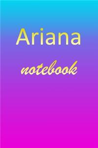 Ariana: Blank Notebook - Wide Ruled Lined Paper Notepad - Writing Pad Practice Journal - Custom Personalized First Name Initial A Blue Purple Gold - Taking 