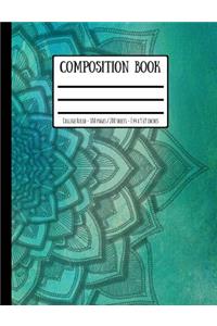 Cursive Script Mandala Composition Book: College Ruled - 100 Pages / 200 Sheets - 7.44 X 9.69 Inches