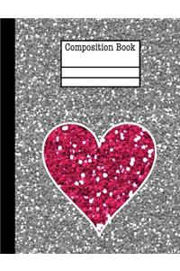Glitter Heart Composition Notebook - Wide Ruled