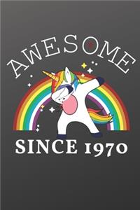 Awesome Since 1970 Notebook for Kids, Birthday Unicorn, Cute Happy Birthday Dabbing Unicorn Birthday Gift Black Cover