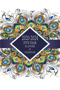 2020-2024 Five Year Planner And Calendar: Long-Term 60 Month Agenda Organizer Purple Peacock Feathers