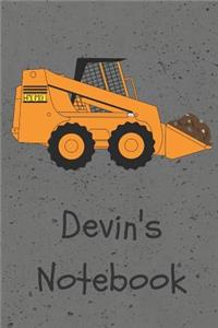 Devin's Notebook: Construction Equipment Skid Steer Cover 6x9 100 Pages Personalized Journal Drawing Notebook