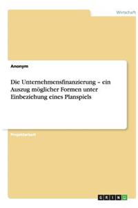 Die Unternehmensfinanzierung - ein Auszug möglicher Formen unter Einbeziehung eines Planspiels