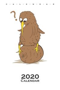 Kiwi bird sitting on Kiwi fruit Calendar 2020