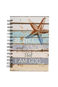 Christian Art Gifts Journal W/Scripture Be Still and Know Psalm 46:10 Bible Verse Coastal Beach 192 Ruled Pages, Large Hardcover Notebook, Wire Bound