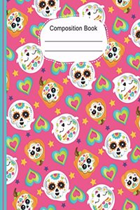 Colorful Hearts Cute Sugar Skulls Composition Notebook College Ruled Paper