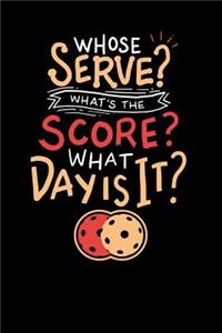 Whose Serve? What's the score? What day?