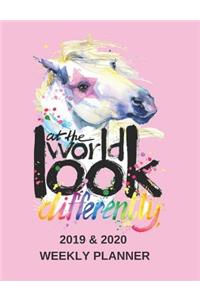2019 & 2020 Weekly Planner for Girls Pink Unicorn Cover Art Agenda Day Planner for Two Years of Planning