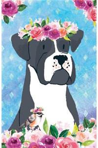 Bullet Journal for Dog Lovers Black Boxer in Flowers