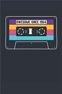 Awesome Since 1964 - Blank Lined Journal, Notebook, Diary, Planner - Vintage 55th Birthday Gift For 55 Years Old Men and Women - Retro Mixtape