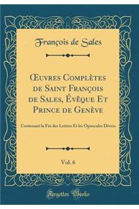 Oeuvres ComplÃ¨tes de Saint FranÃ§ois de Sales, Ã?vÃ¨que Et Prince de GenÃ¨ve, Vol. 6: Contenant La Fin Des Lettres Et Les Opuscules Divers (Classic Reprint)