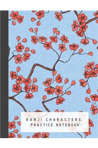 Kanji Characters Practice Notebook: Genkouyoushi Japanese Kanji Practice Paper, Cherry Blossom, Sakura, Blue and Red Color Water Color Themed Cover, Large size 8.5x11, Birthday, Christ