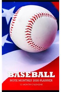 Baseball Note Monthly 2020 Planner 12 Month Calendar