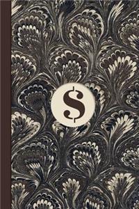 Monogram Symbol Dollar Sign Money Management Marble Notebook (Coffee Peacock Edition)