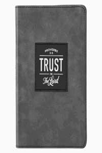 Christian Art Gifts Classic Handy-Sized Journal Trust in the Lord Proverbs 3:5 Bible Verse Inspirational Scripture Notebook W/Ribbon, Faux Leather Flexcover 240 Ruled Pages, 5.7 X 7, Gray