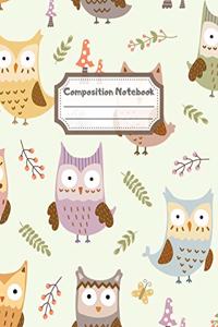 Composition Notebook: Wide Ruled Lined Paper: Large Size 8.5x11 Inches, 110 pages. Notebook Journal: Colorful Spring Owls Workbook for Children Preschoolers Students Teen