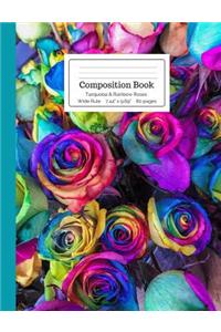 Composition Book Turquoise & Rainbow Roses Wide Rule