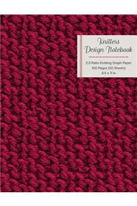 Knitters Design Notebook 2: 3 Ratio Knitting Graph Paper: 100 Pages (50 Sheets); 8.5 X 11; Cranberry Red Cover