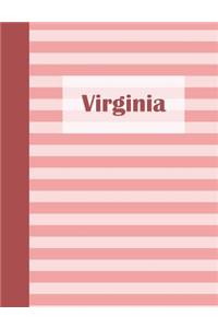 Virginia: Personalized Composition Book School Notebook, College Ruled (Lined) Journal, Pastel Pink Stripe Pattern with First Name