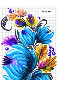 Graph Journal - Square Grid Notebook 8.5 x 11 - Blue Flowers
