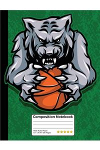 Wolf Mascot Basketball Sports Composition Notebook