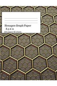 Hexagon Graph Paper: Hexagonal Paper Notebooks, Large Hexagon, Graph Paper Hexagon, 160 Pages/ 80 Sheets, 8.5 X 11 Size. Gold Theme