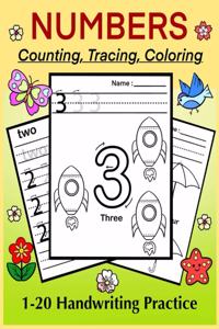 NUMBERS - Counting, Tracing, Coloring. 1-20 Handwriting Practice