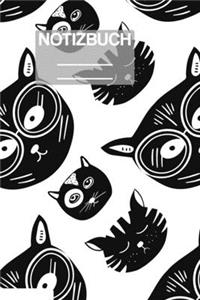 Notizbuch A5 Muster Zeichnung Katzen Katze Cat Cats Schwarz Weiss