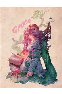 Grace: Fantasy Elf Themed Personalized Book with Name, Notebook, Journal or Diary to Write In, 105 Lined Pages, Pretty Birthday or Christmas Gifts for Girls, Teens, Women, Daughter, Sister, Mom, Best Friend, Co-Worker, Size 8 1/2 X 11