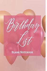 Birthday List - Blank Notebook - Write It Down - Pastel Pink Gold Brown White Abstract Design - Celebration, Party, Fun