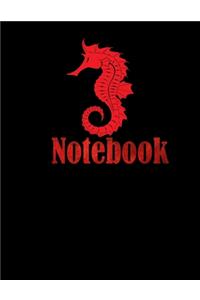 Notebook Red Seahorse - Large (8.5 x 11 inches) - 120 Pages- Black Cover