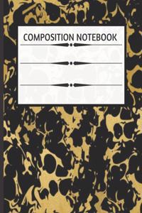 Composition NoteBook: Gold Marble on Black - Wide Ruled Paper Notebook - Blank Lined Writing Journal - Primary School, College Students Teens Kids - Teachers Notes Planne