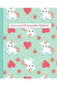 Unicorn Hearts Composition Notebook: Unicorn Hearts, Cute College Ruled, Lined Journal for Girls, Soft Cover, 100 Pages, 7.5 X 9.25