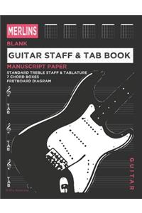 Merlins Guitar Staff & TAB Book -100 Blank Manuscript Music Pages with Staff and TAB lines