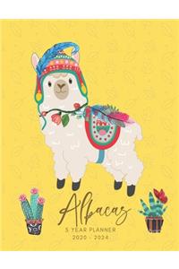 2020-2024 Five Year Planner Monthly Calendar Alpacas Goals Agenda Schedule Organizer