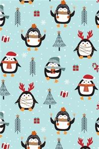 Merry Christmas Cute Penguins Trees Snowflakes Notebook