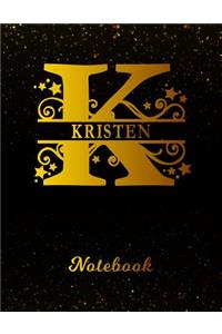 Kristen Notebook: Letter K Personalized First Name Personal Writing Notepad Journal Black Gold Glittery Pattern Effect Cover College Ruled Lined Paper for Journalists