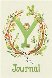 Cute Woodland Critter Journal with Initial: Cute Woodland Hedgehog Journal Initial 'y'