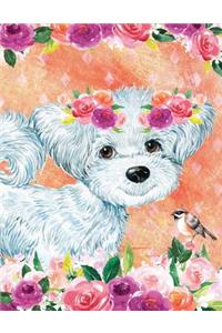 My Big Fat Journal Notebook For Dog Lovers White Fluffy Puppy In Flowers