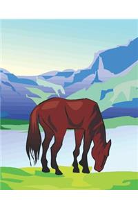 Horse Illustration School Composition Book Equine Horse Mountain Scene
