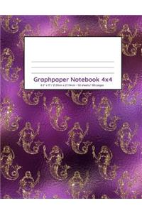 Graphpaper Notebook 4x4: Mermaid gold and purple design