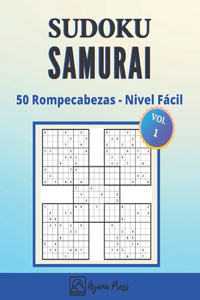 SUDOKU Samurai - 50 Rompecabezas - Nivel Fácil: Para Adultos Letra Grande Con Soluciones - Juego De Lógica - En nivel Fácil