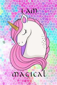 I Am Magical: Pretty Unicorn 6 x 9 Easy To Carry Size 120 Wide Ruled Pages Personal Journal Notebook