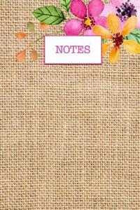 Burlap Faux Texture Pretty Flowers Journal