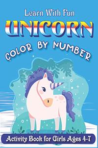 Learn with Fun Unicorn Color by Number Activity Book for Girls Ages 4-7