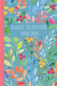 Daily Planner 2018 - 2019: Blue Watercolor Flowers Daily Goal Setting 16 Month Planner Sep 2018 to Dec 2019